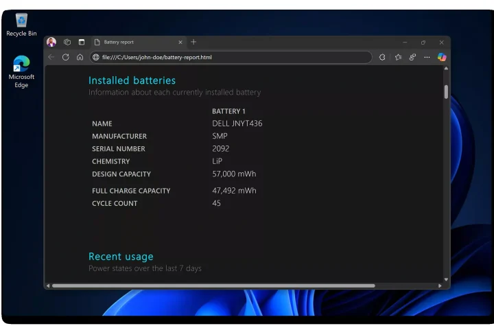 بررسی سلامت باتری در ویندوز