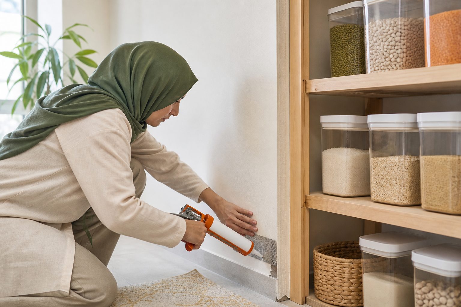 راهنمای انتخاب روش مناسب دفع آفات خانگی؛ از شناسایی مشکل تا راهکار کمخطر 7 بستن شکاف دیوار با توری و درزگیر در کنار ظروف دربسته مواد غذایی برای پیشگیری از ورود موش